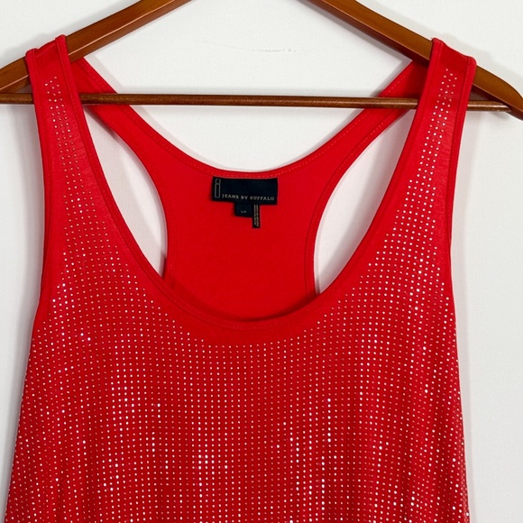 I jeans by Buffalo Vibrant Red Orange Studded Sparkly Racerback Tank Top Size LG - Picture 10 of 16